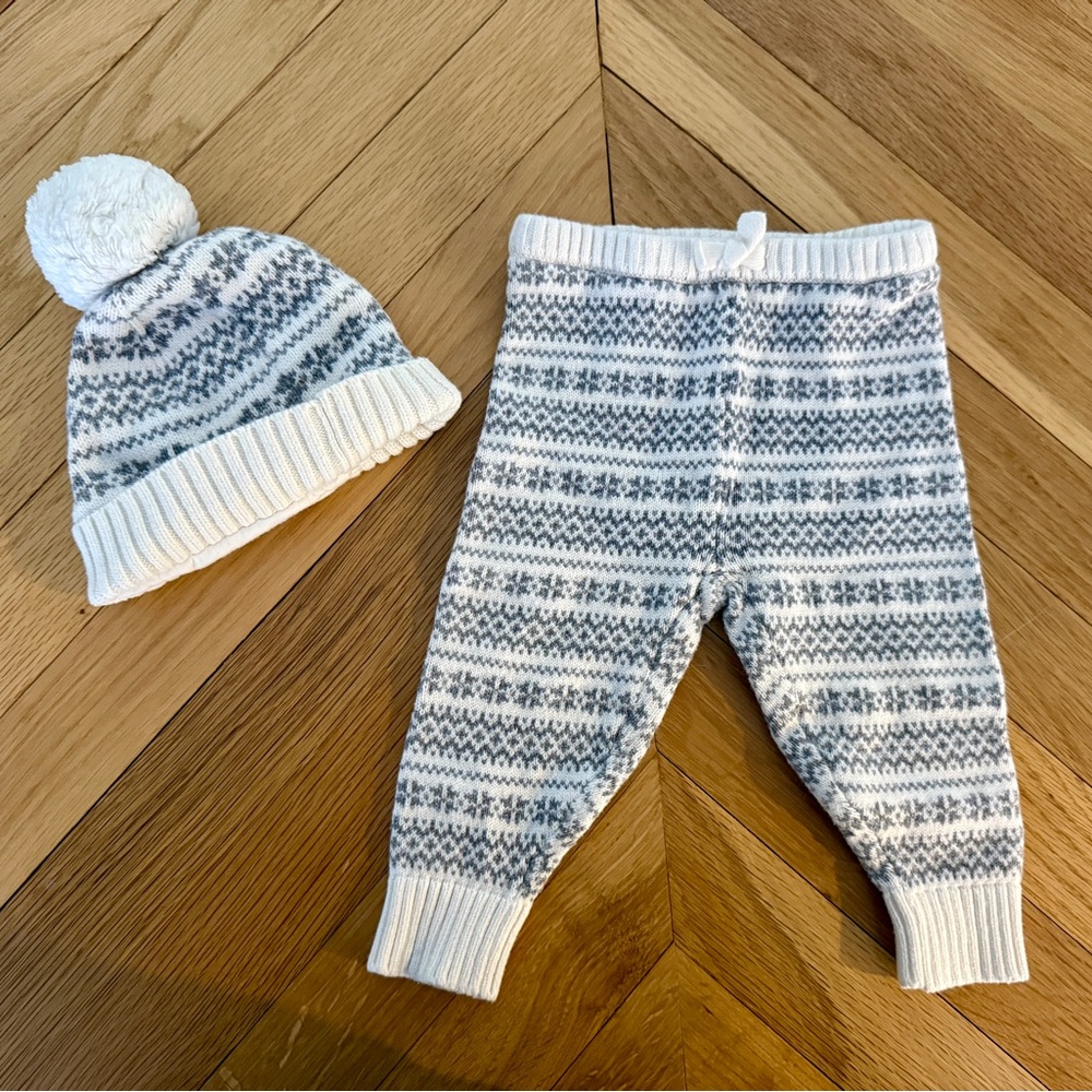 Janie & Jack Fair Isle pants and matching hat 12m